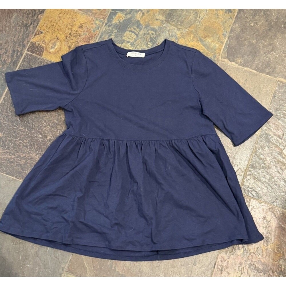Zenana Navy BlueCrewneck Half-Sleeve Empire-Waist Tunic Size Medium